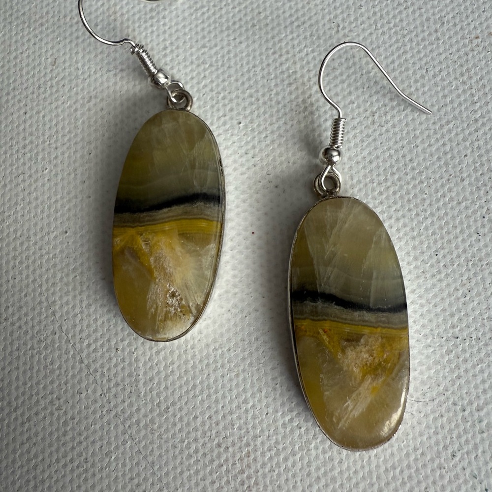 Bumblebee Jasper Dangle Oval Earrings - image 2